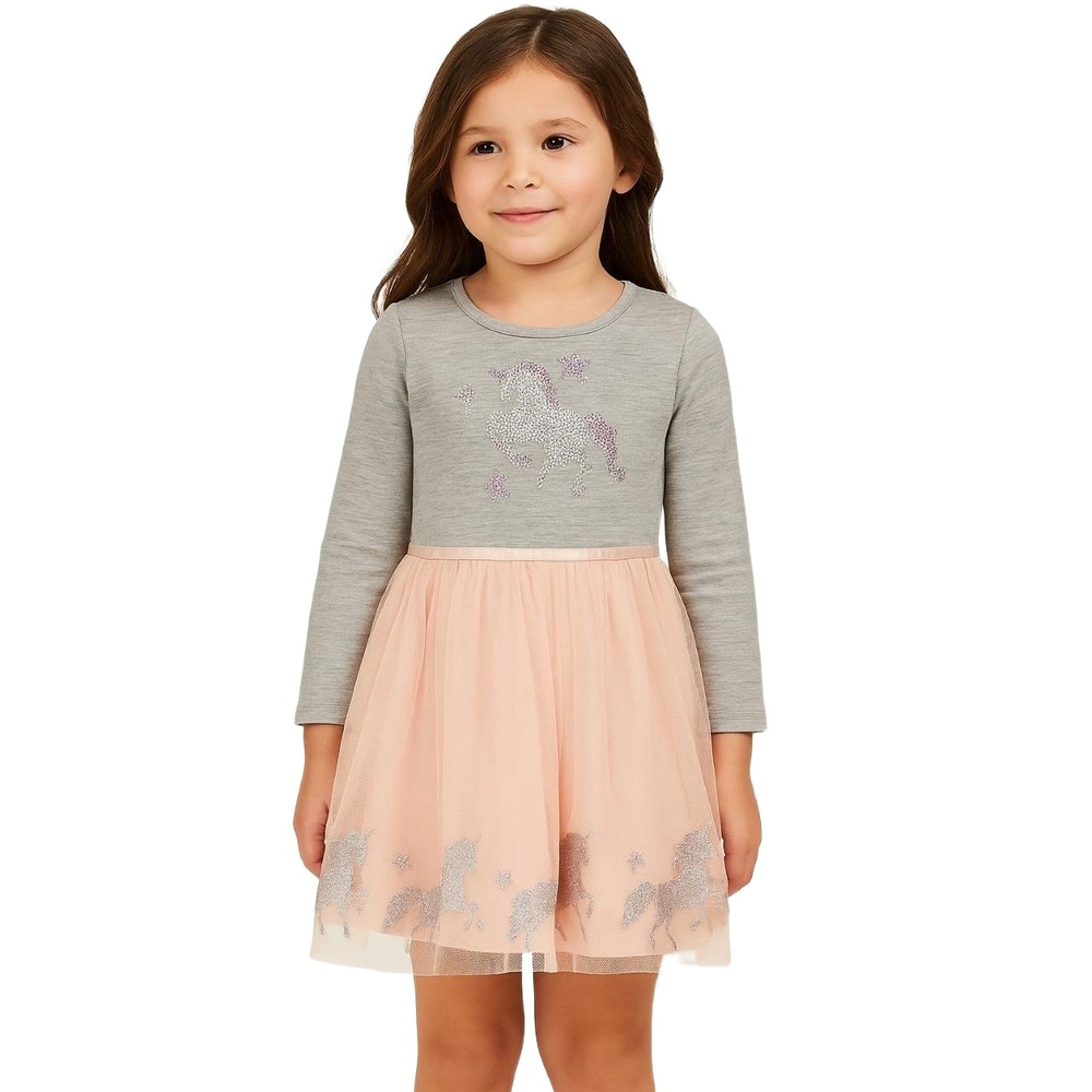 ZUNIE Girls’‎ Unicorn Tulle Dress – Gray & Blush Pink – Size 4T